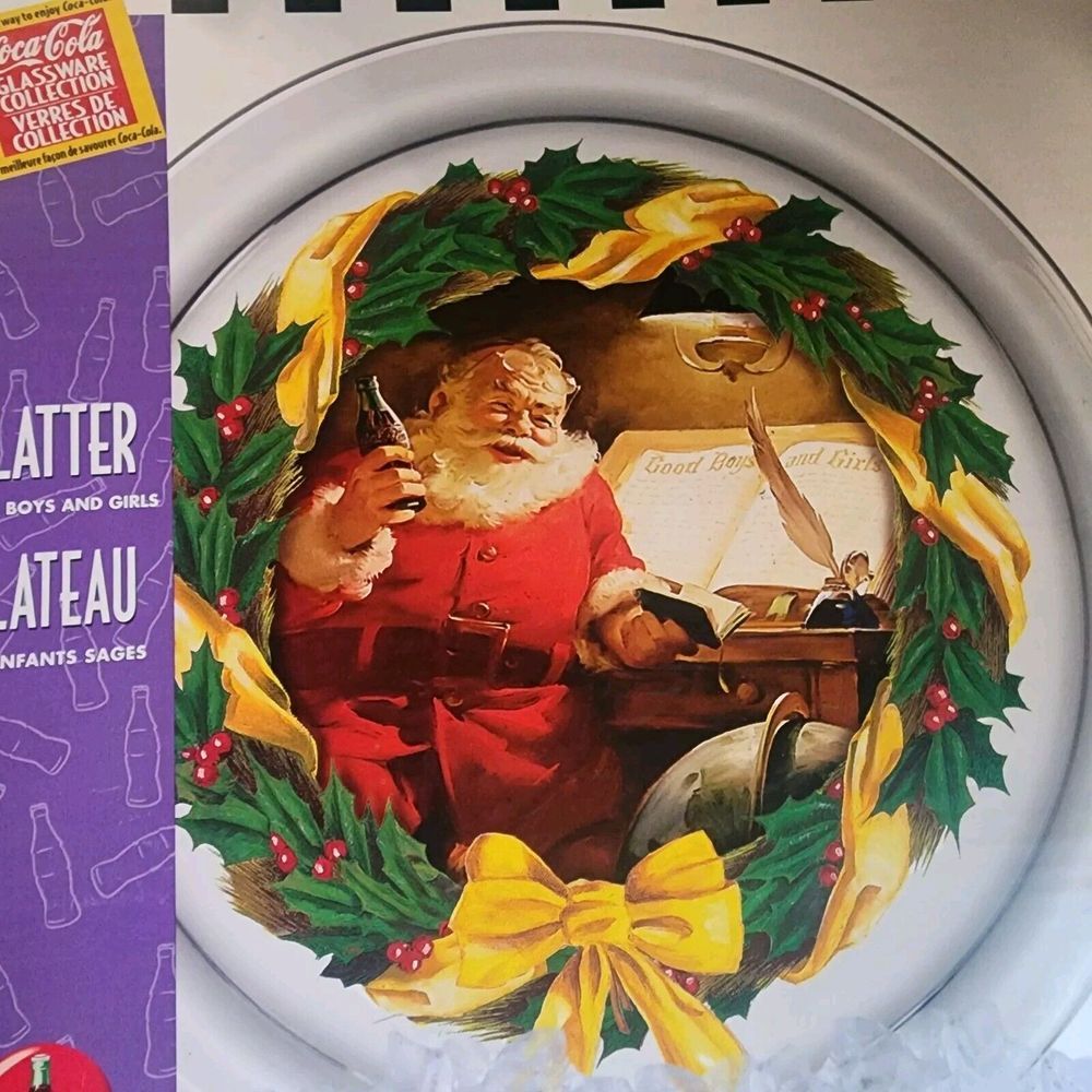 New Coca Cola Santa Claus 13" Round PLATTER Christmas Indiana Glass Vintage 1993